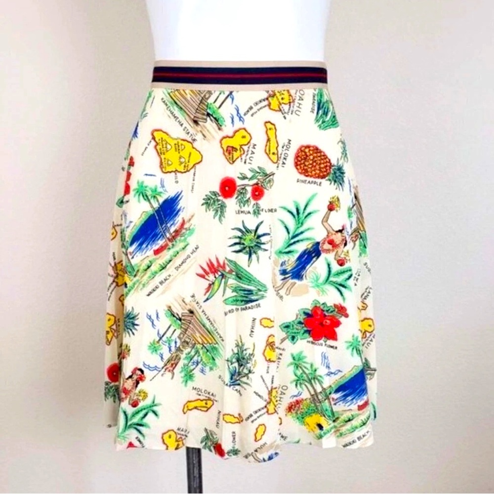 J Crew Hawaii island print pleated skirt size 14
